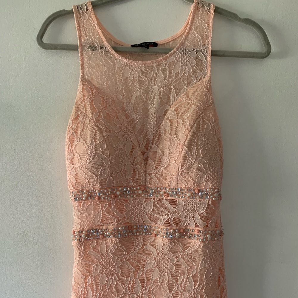 Long peach lace dress